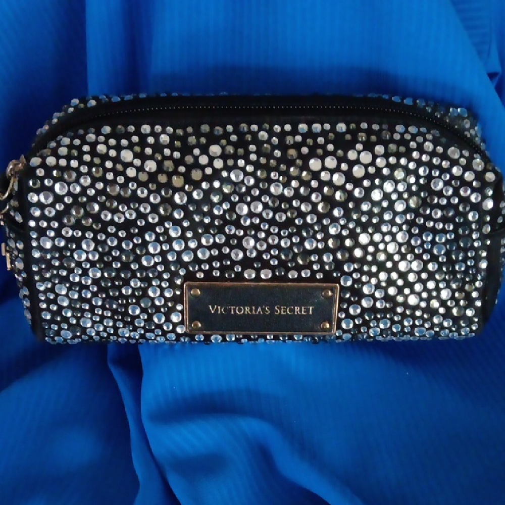 Victoria's Secret Black and Silver Studded Cosmetic Bag